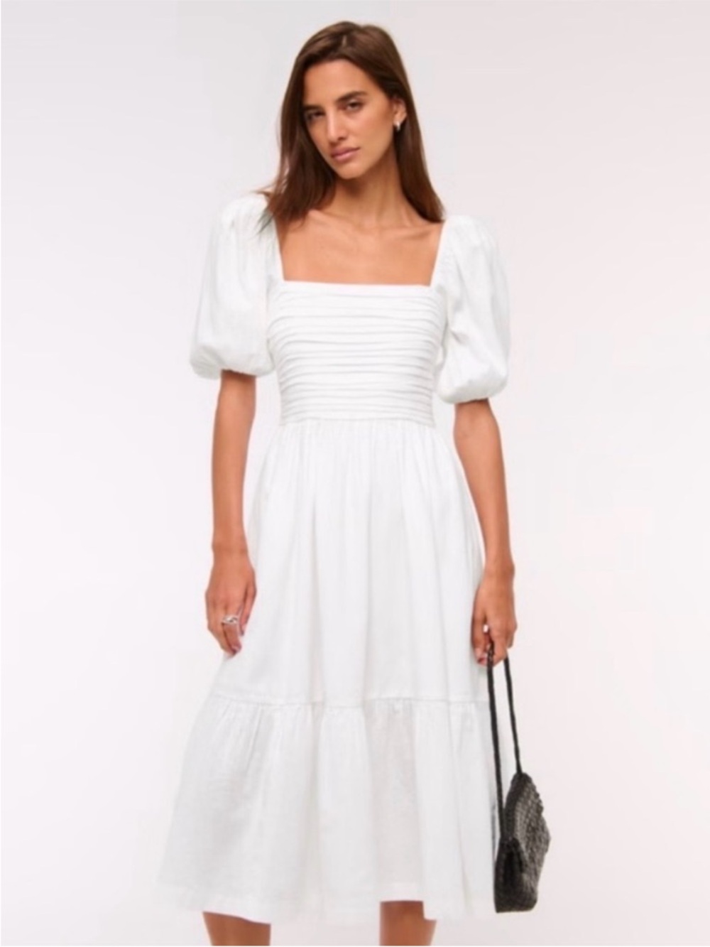 Abercrombie & Fitch Emerson Linen-Blend Puff Sleeve Midi Dress